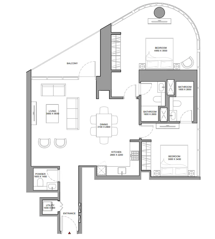 2 bedrooms floor plan
