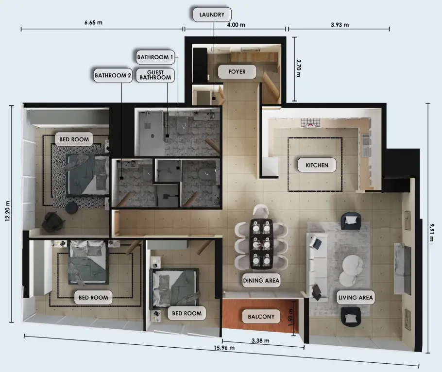 3 bedrooms floor plan