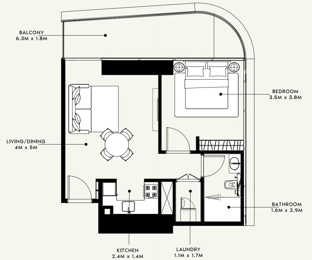 1 bedroom floor plan