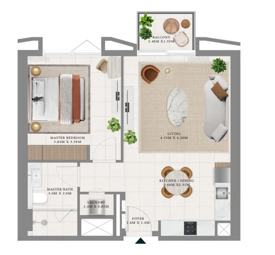 Emaar Hillsedge 1BR floor plan