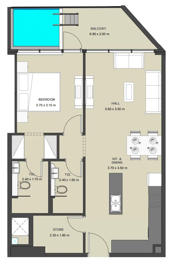Lucky Aeon Lucky Oasis Residence 1BR floor plan