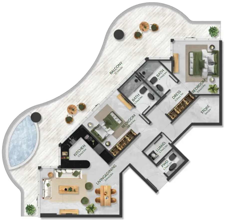 2 bed