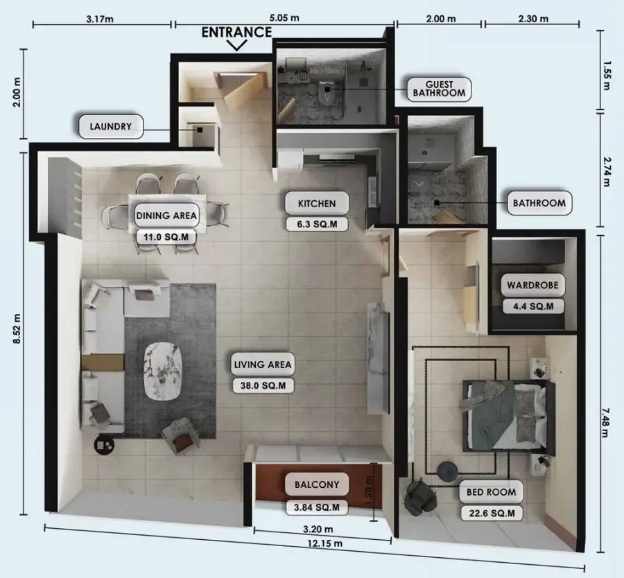 1 bed