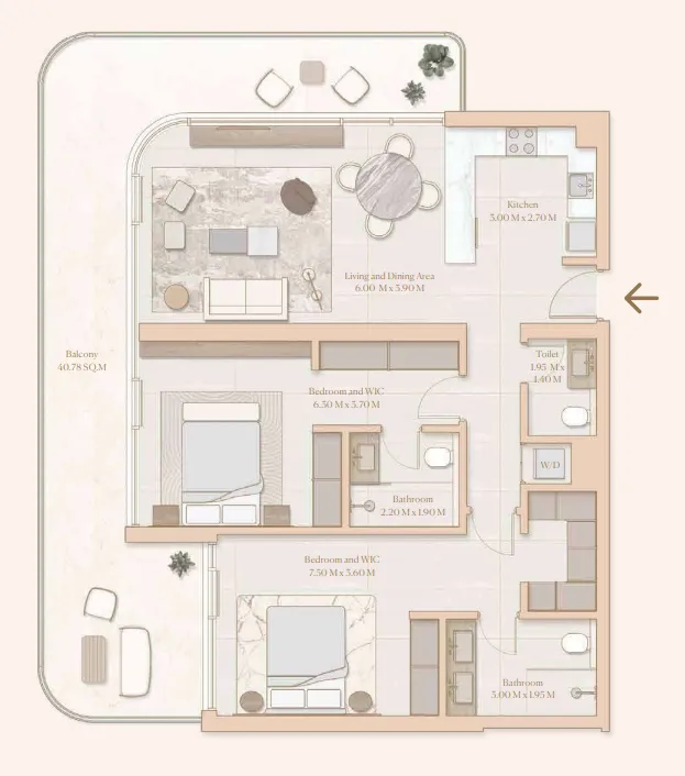 2 bedrooms floor plan