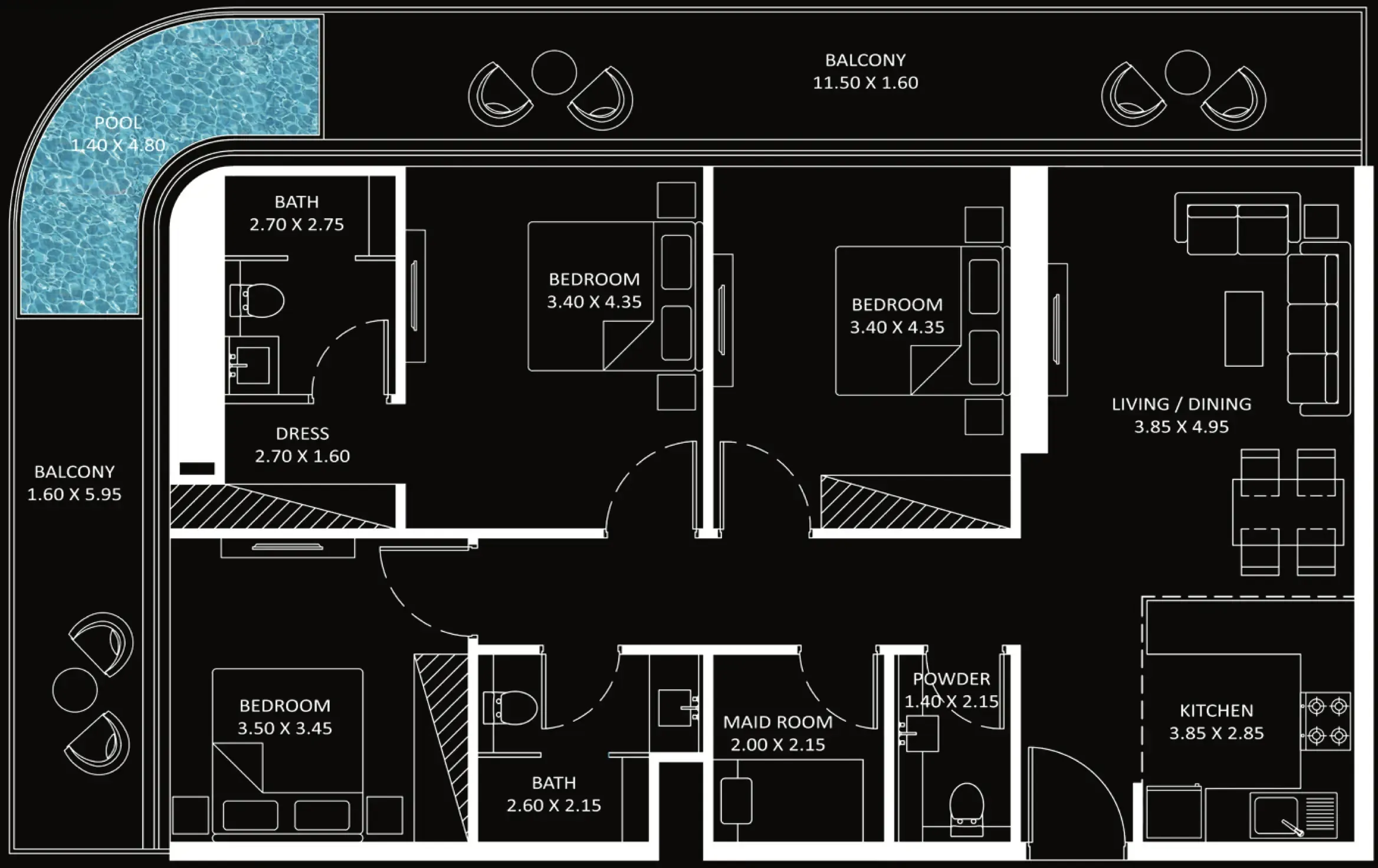 3 bedrooms floor plan