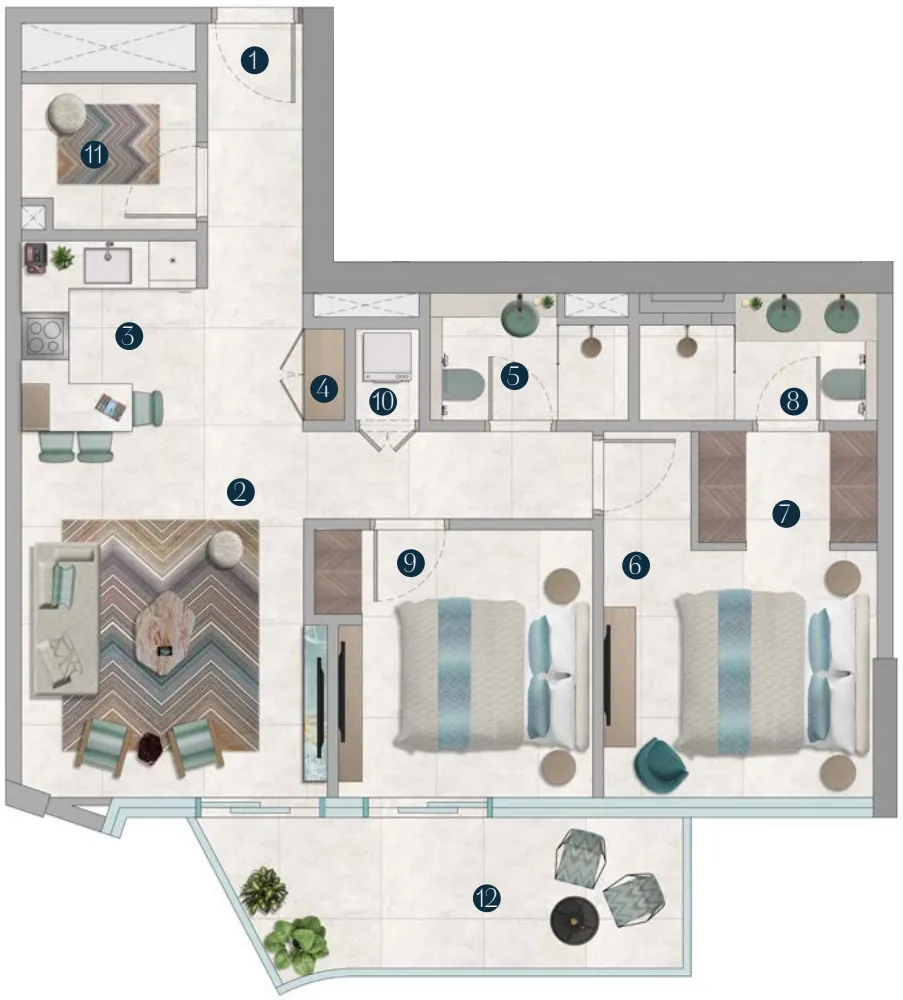 2 bedrooms floor plan
