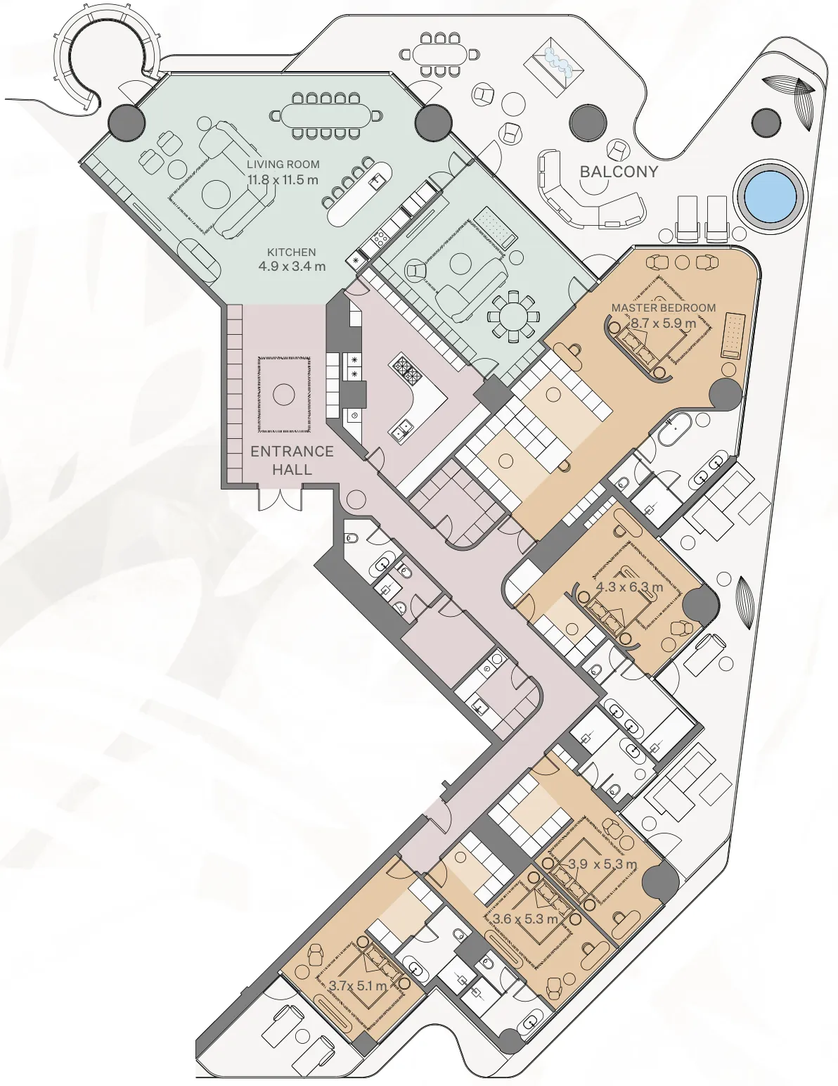 5 bedrooms floor plan