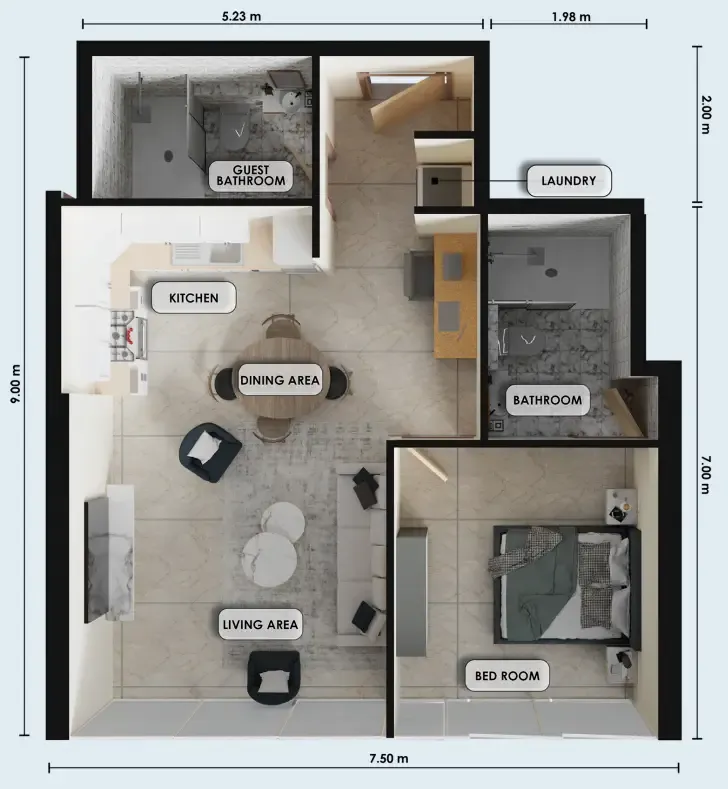 1 bed