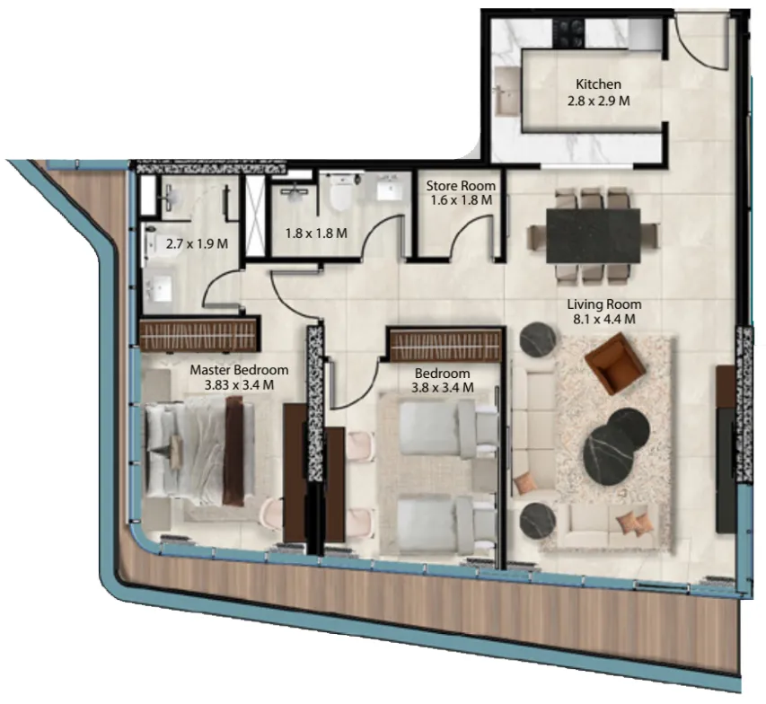 2 bed