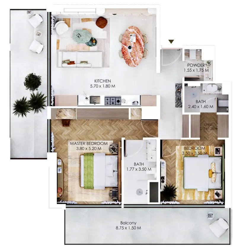 2 bedrooms floor plan