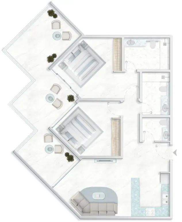 2 bedrooms floor plan