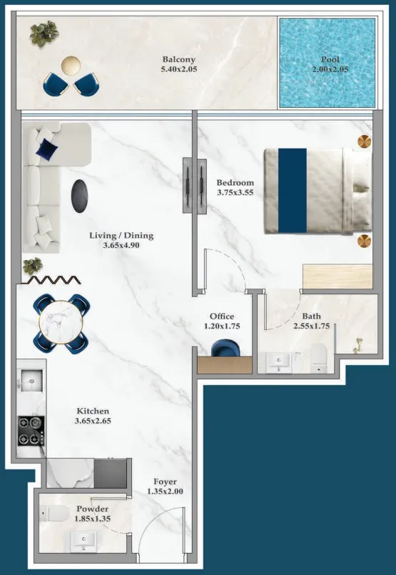 1 bedroom floor plan