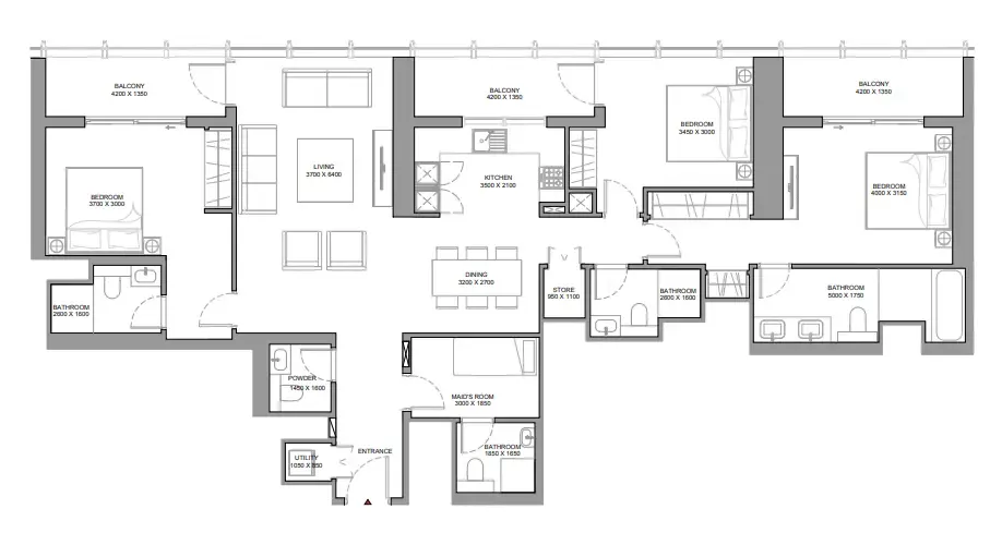 3 bedrooms floor plan