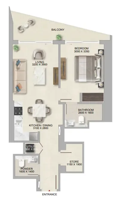 1 bedroom floor plan
