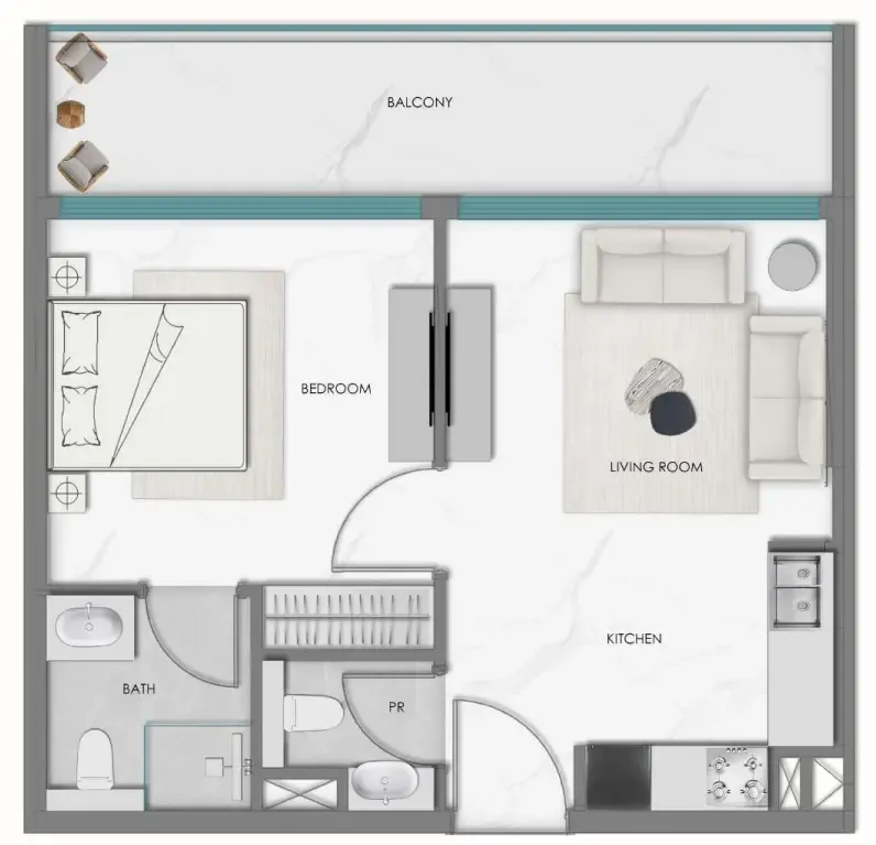1 bedroom floor plan