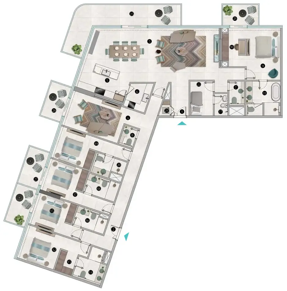5 bedrooms floor plan