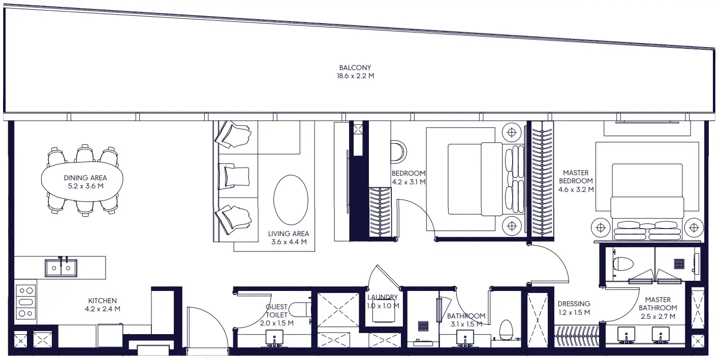 Arada Inaura Hotels & Residences Downtown 2BR floor plan