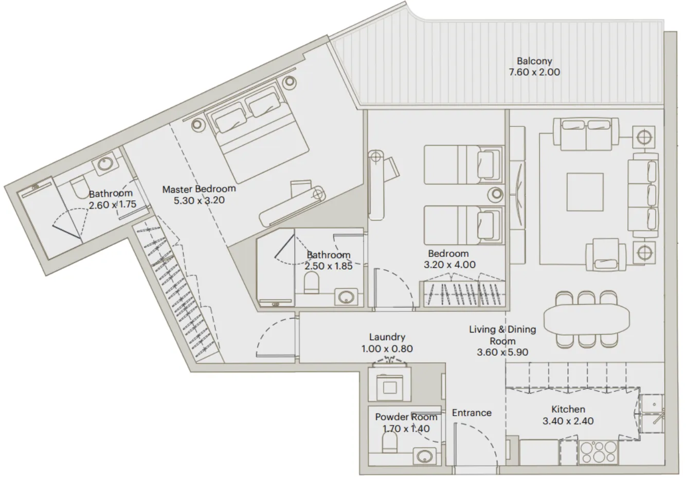 Deyaar Eleve 2BR floor plan