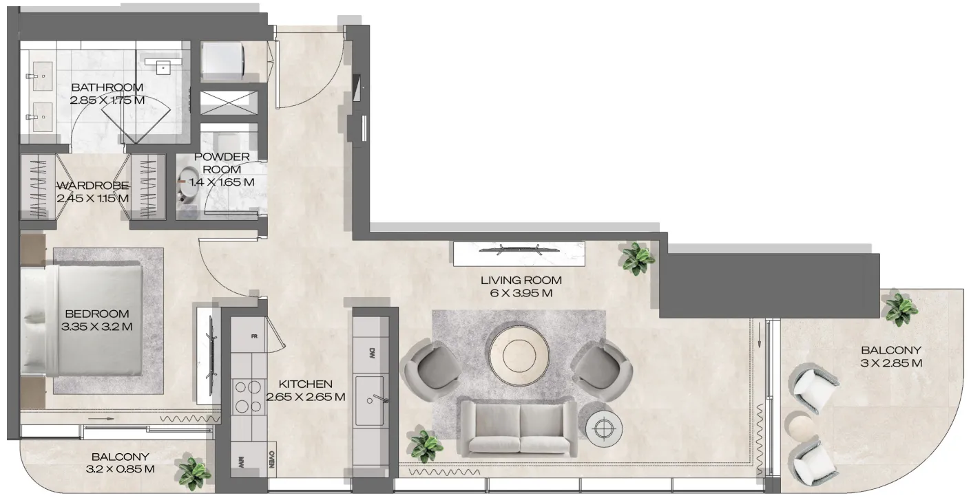 1 bedroom floor plan