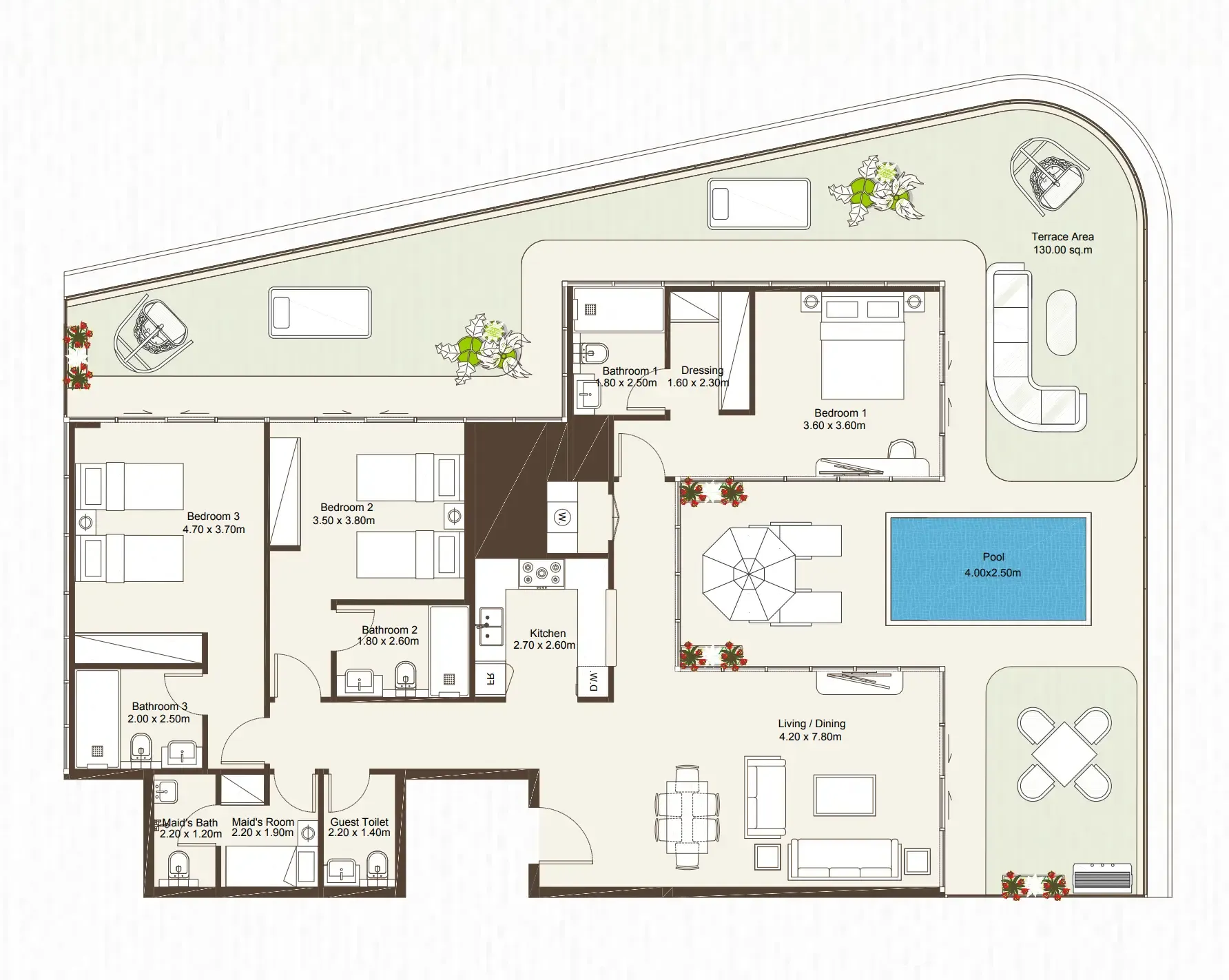 3 bedrooms floor plan