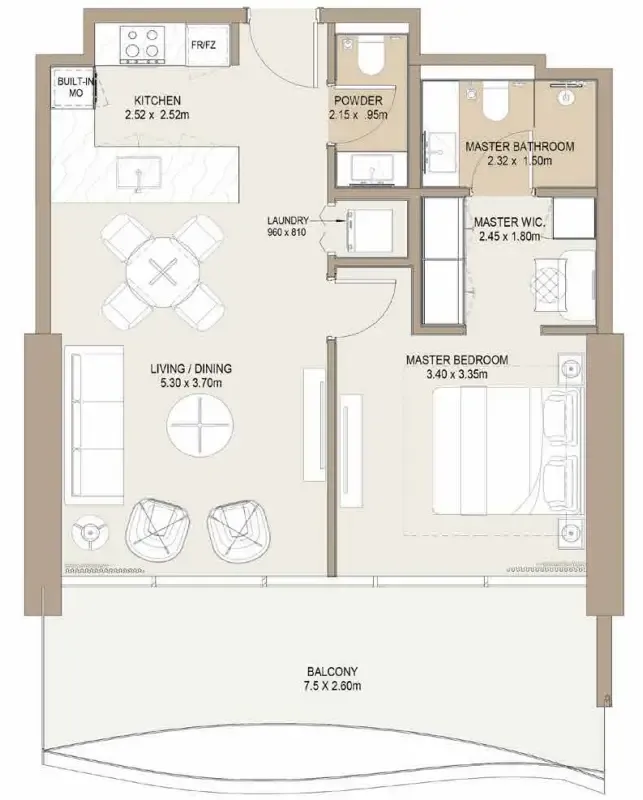 One Development Laguna Residence 1BR floor plan