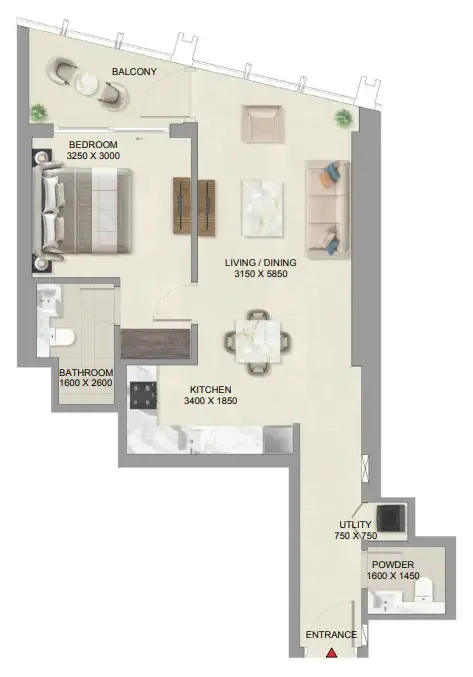 1 bedroom floor plan