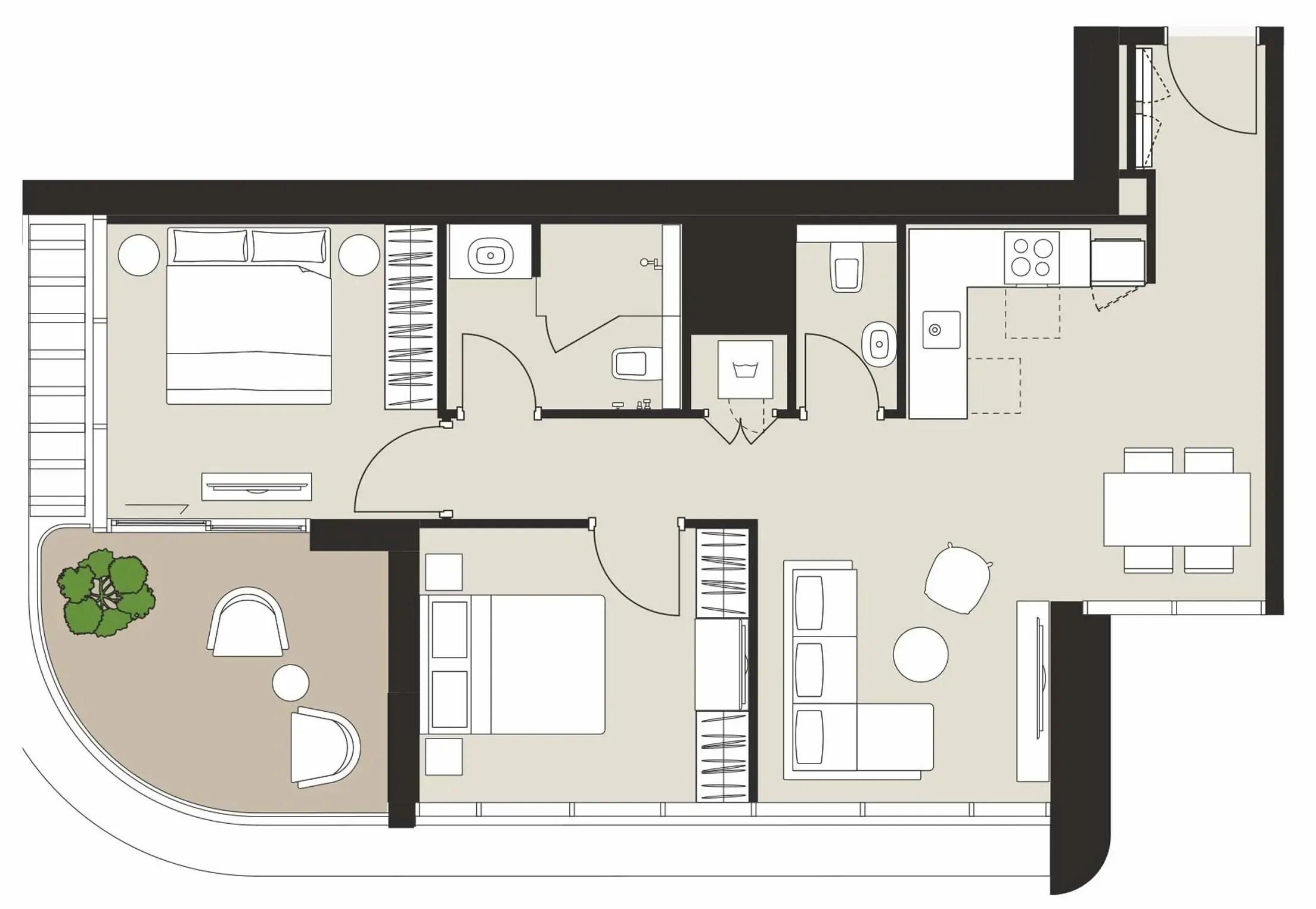 2 bedrooms floor plan