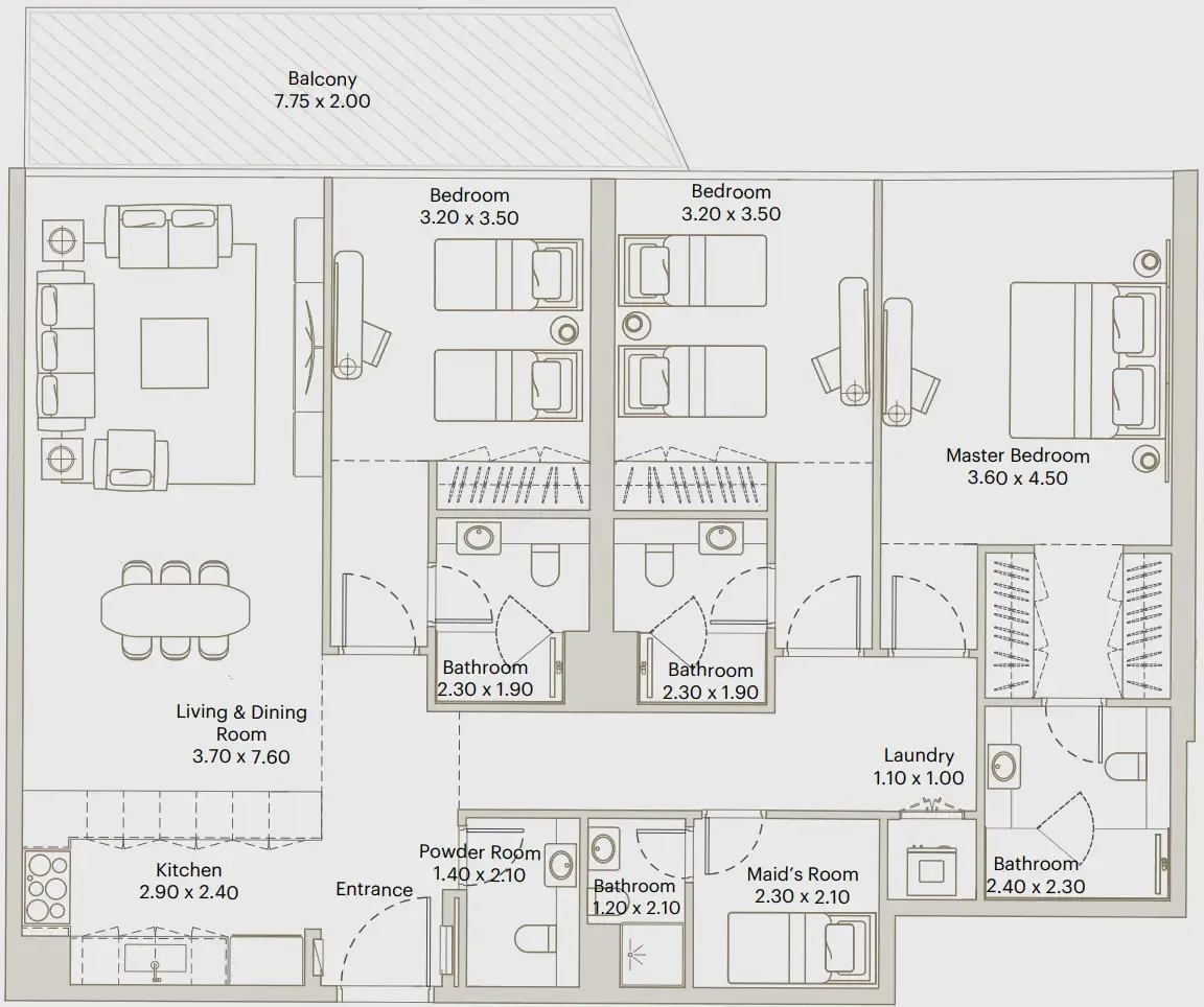 Deyaar Eleve 3BR floor plan
