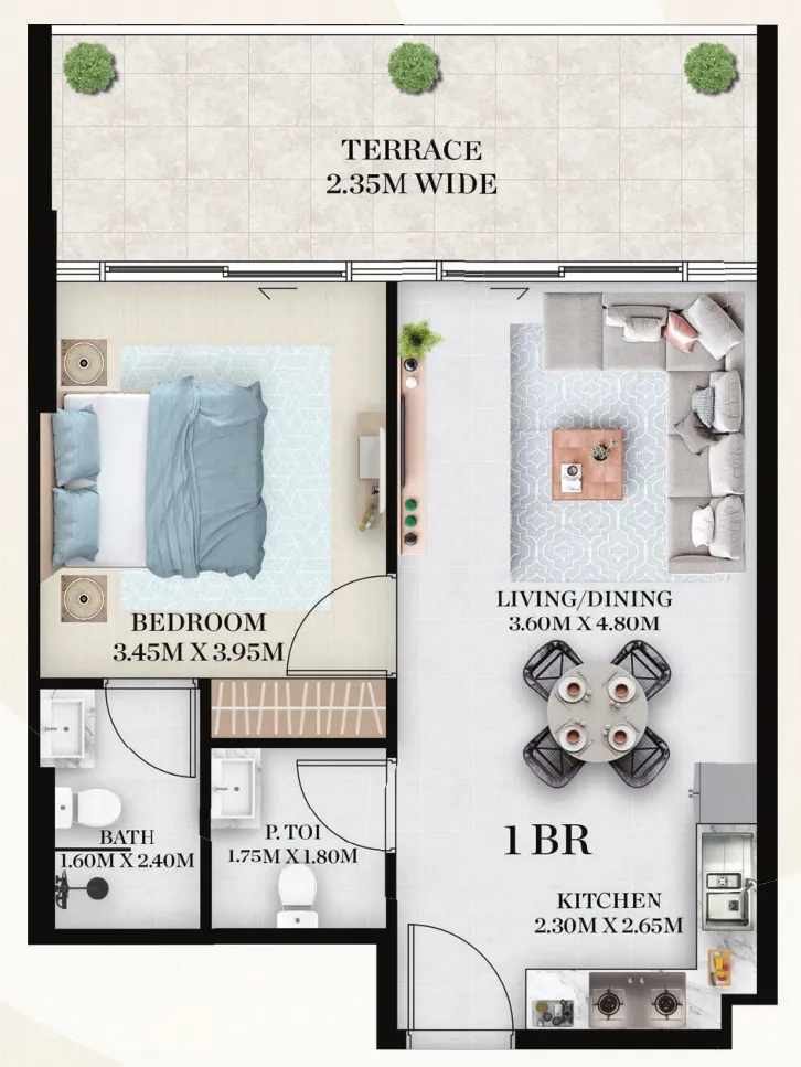 1 bedroom floor plan