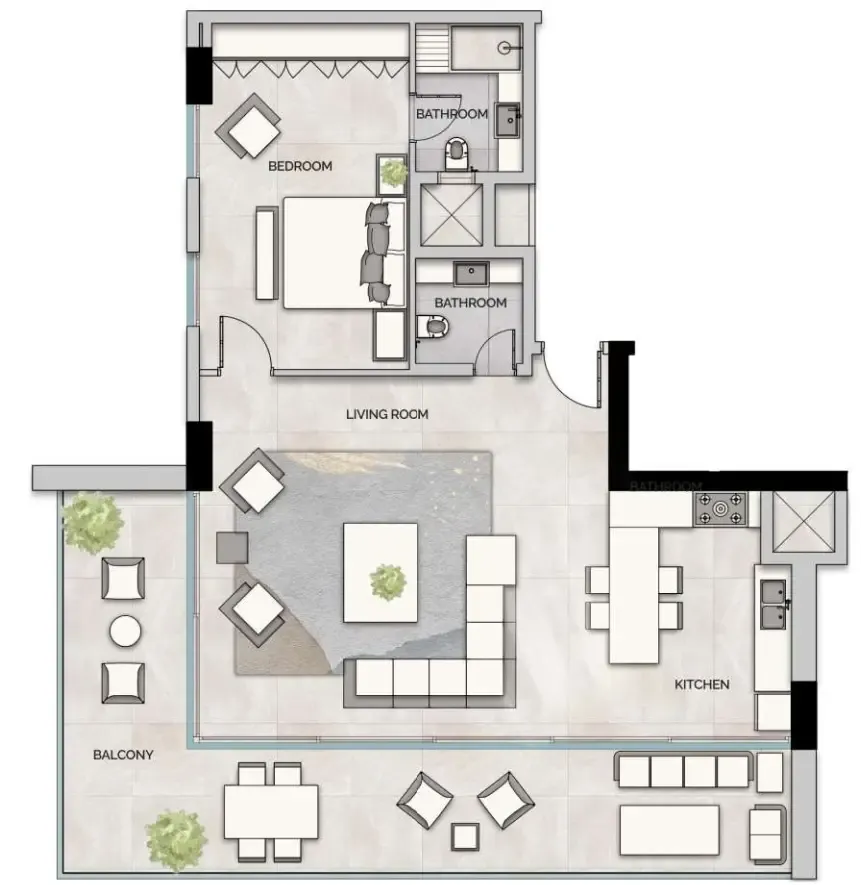 GJ Properties Glam Residence 1BR floor plan