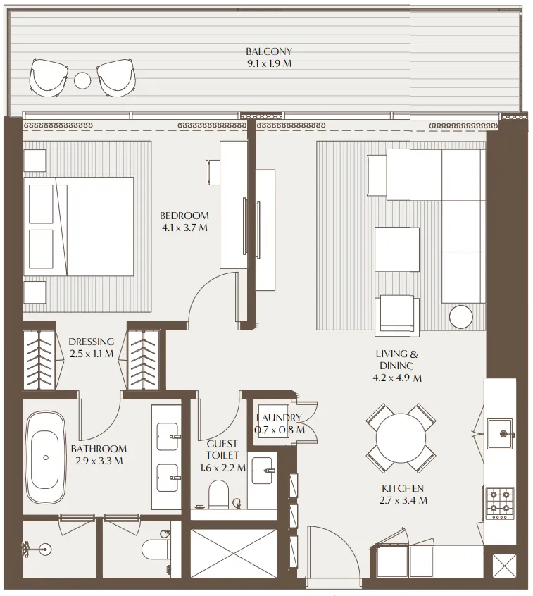 1 bedroom floor plan