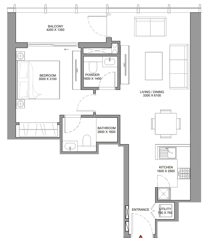 1 bedroom floor plan