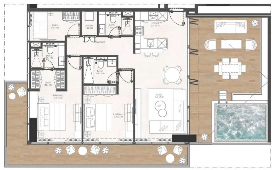2 bedrooms floor plan