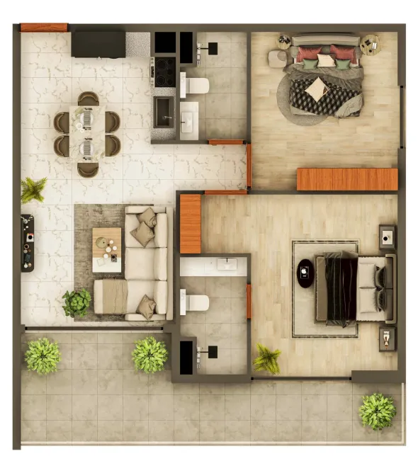 2 bedrooms floor plan