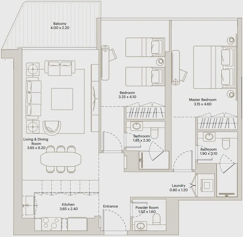 Deyaar Eleve 2BR floor plan