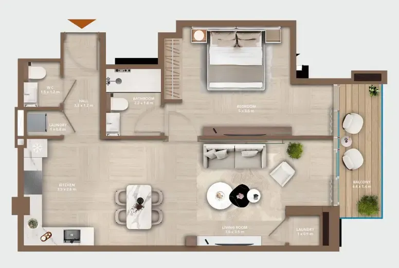 HRE Development Celeste by HRE 1BR floor plan