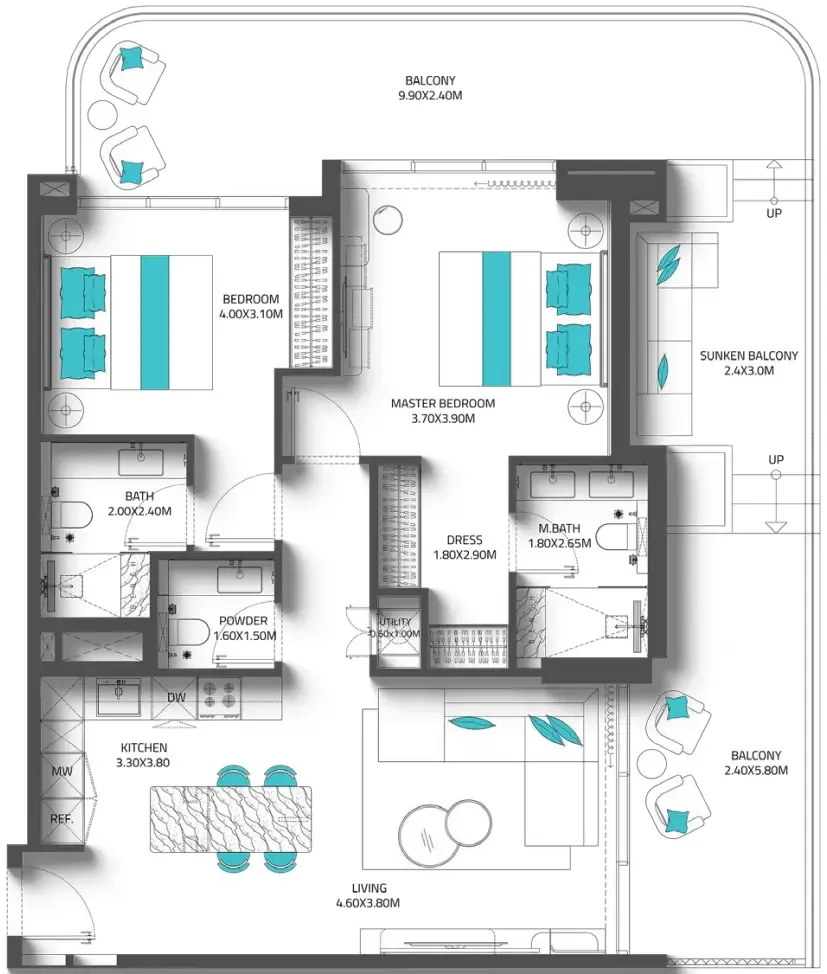 Reef Luxury Development Reef 997 2BR floor plan