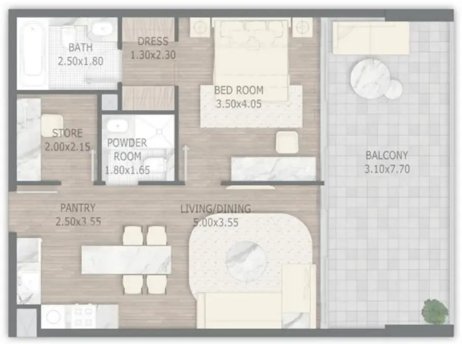 1 bedroom floor plan