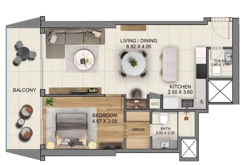 1 bedroom floor plan