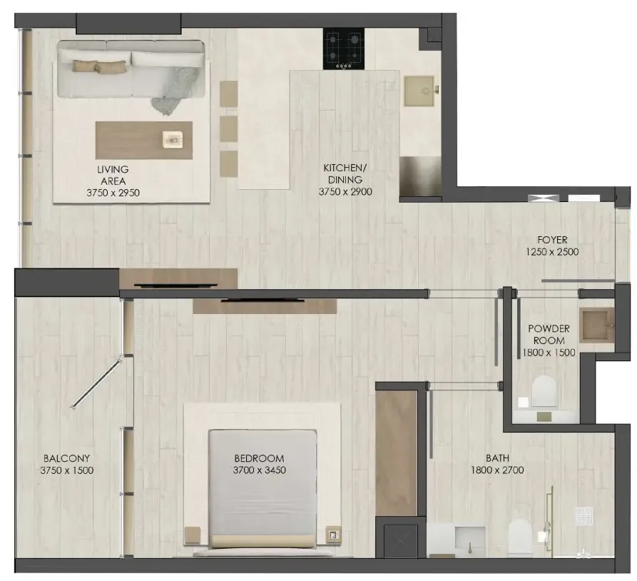 1 bedroom floor plan