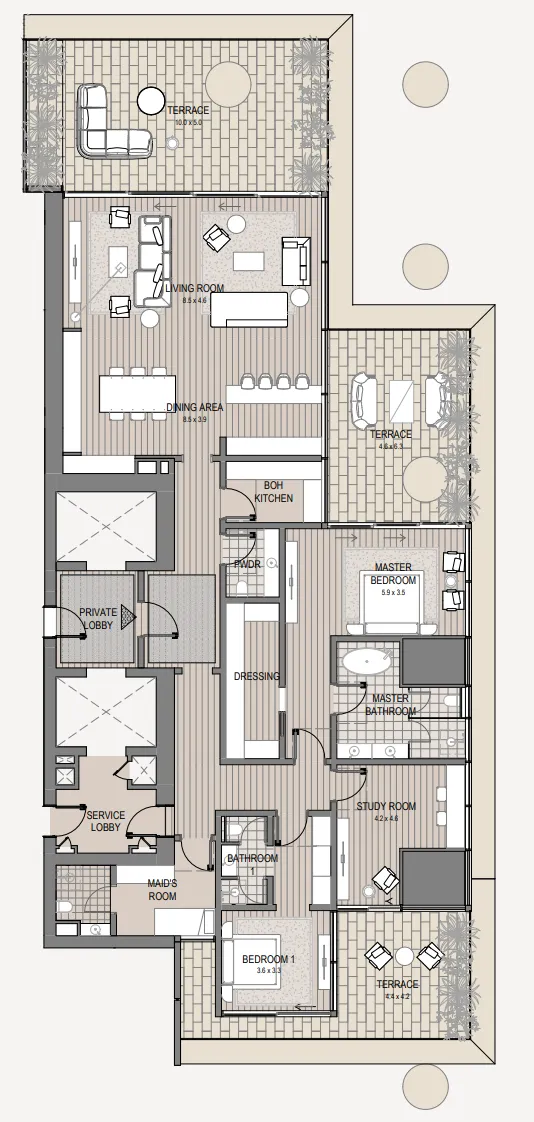2 bedrooms floor plan
