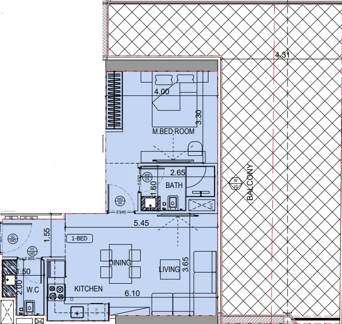 1 bedroom floor plan