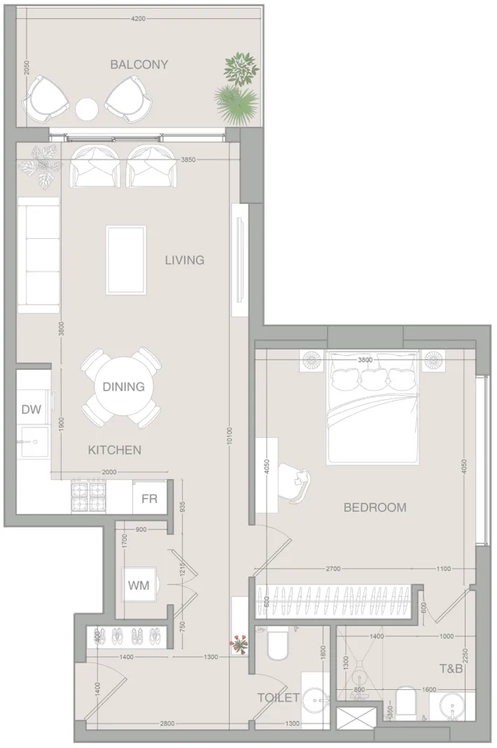 1 bedroom floor plan