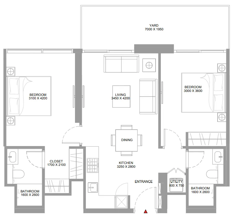 2 bedrooms floor plan