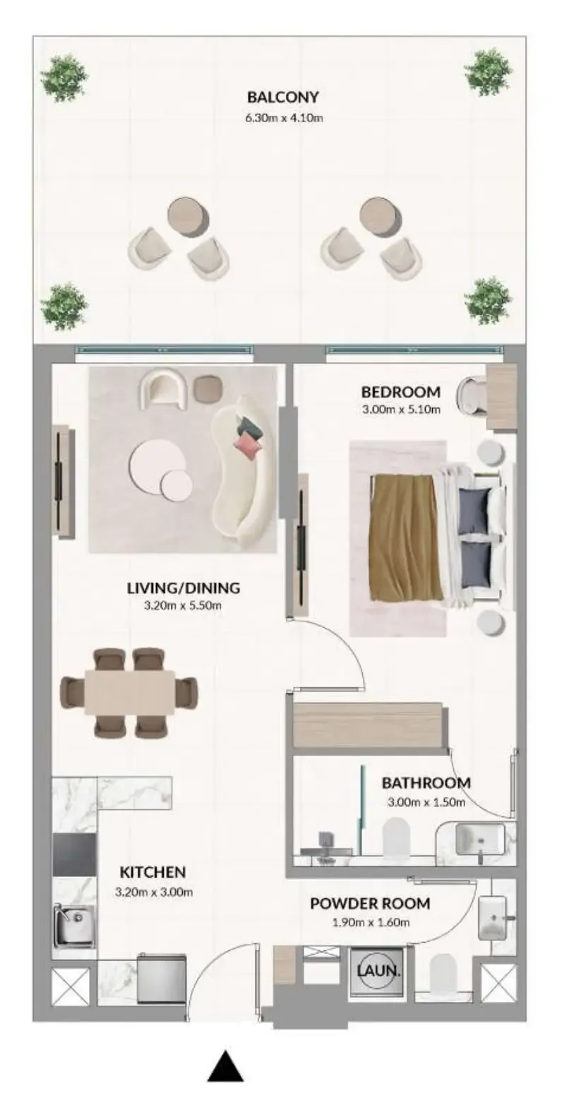 AMIS Development Woodland Terraces 1BR floor plan