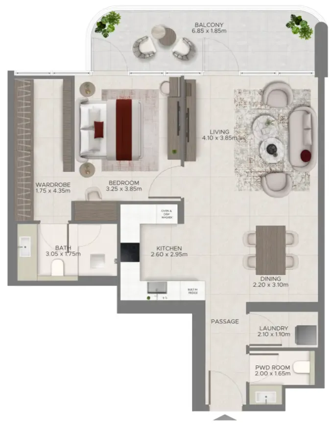 1 bedroom floor plan