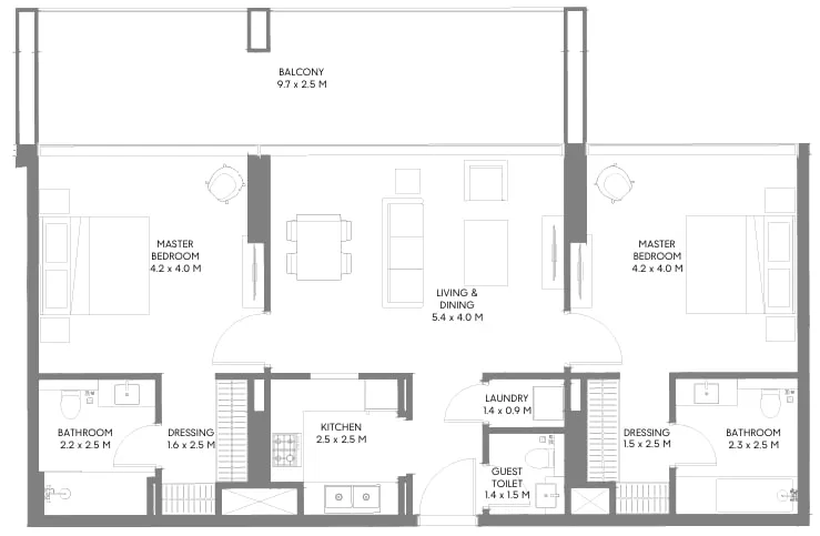 2 bedrooms floor plan