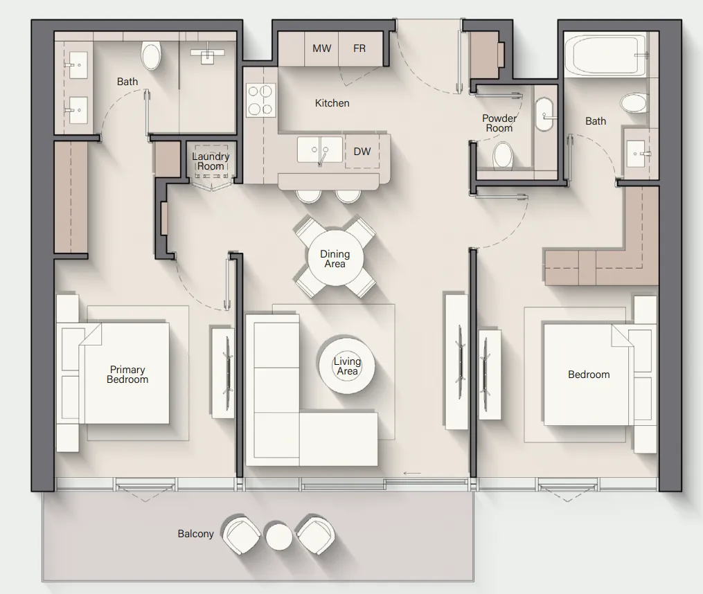2 bedrooms floor plan