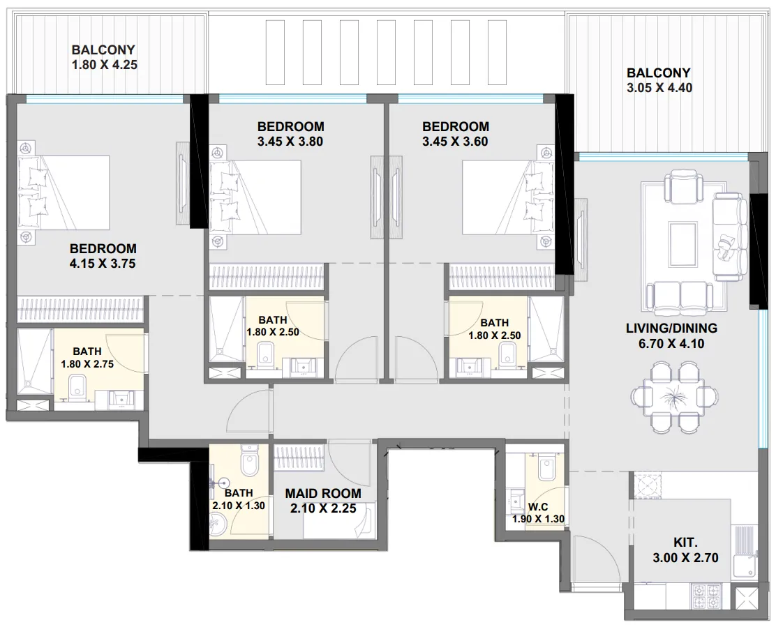 3 bedrooms floor plan