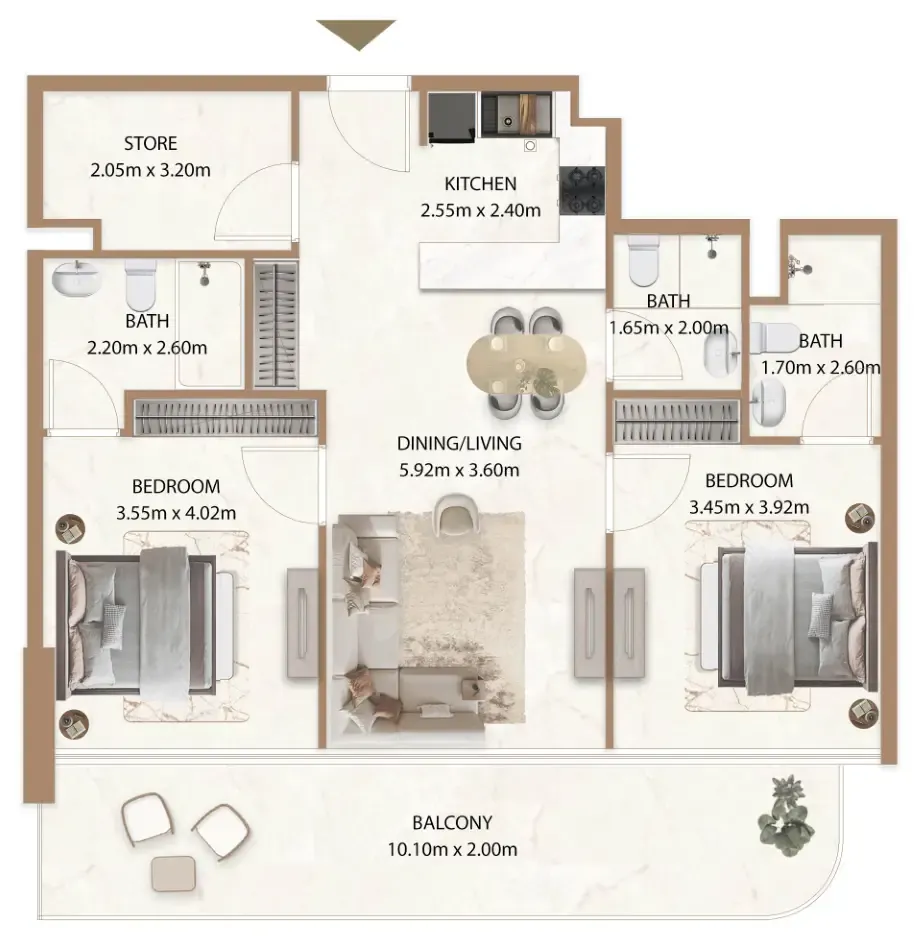 2 bedrooms floor plan